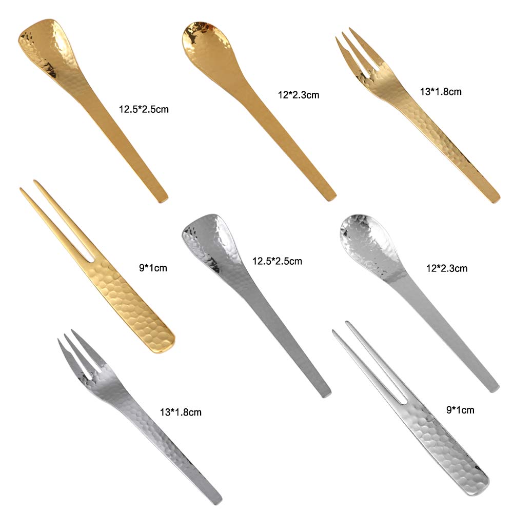 Handmade Metal Coffee Dessert 304 Stainless Steel Cake Teaspoon Stirring Spoon Fruit Fork Tableware