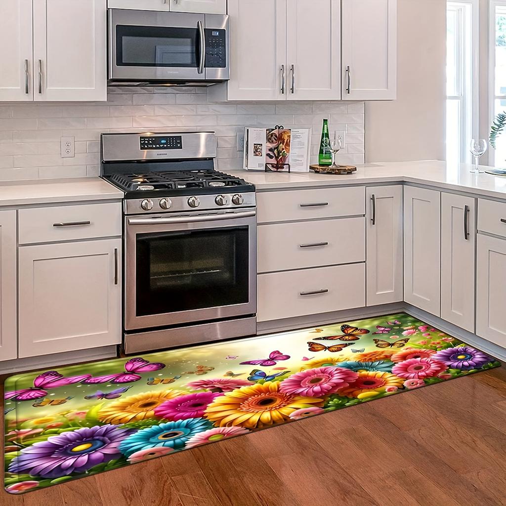 Colorful Floral Kitchen Long Carpet Bedroom Living Room Dining Room Flannel Floor Mat Simple Porch Entrance Anti Slip Rug