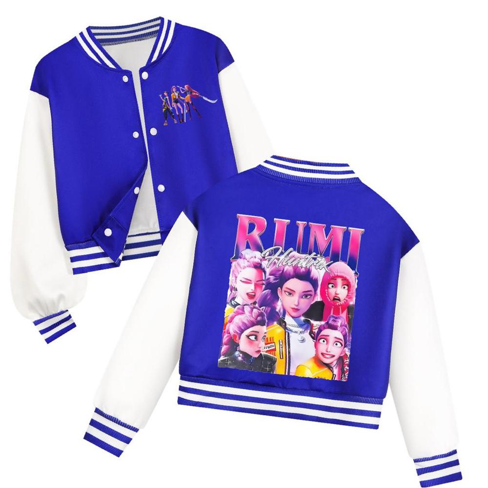 Kids Girls Anime Cartoon Kpop Demon Hunters Rumi Zoey Mira Printed Casual Long Sleeves Baseball Jacket Coat