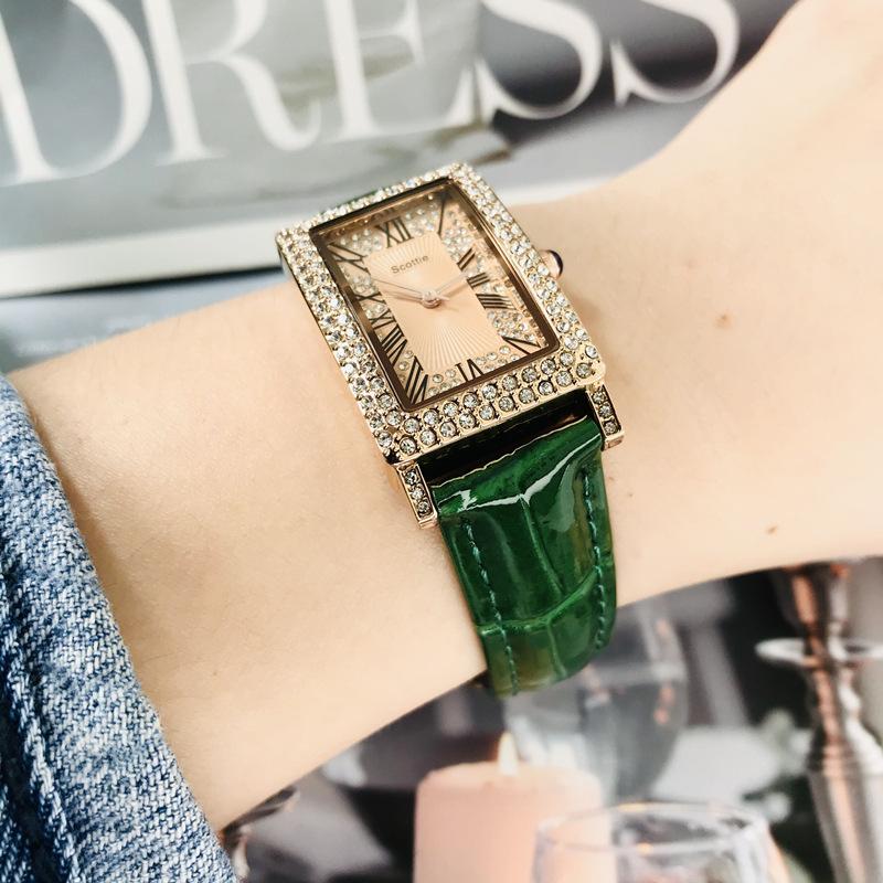 Rectangle Gypsy Star Diamond Watch Women'S Leather High-End Delicate Women'S Watch