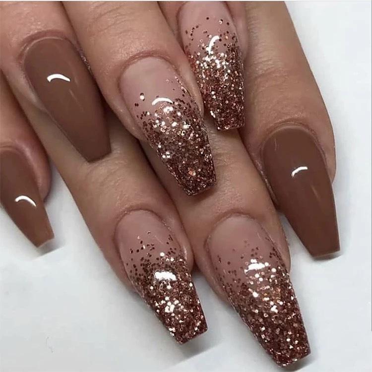 

Wearable Detachable Brown Glitter Ballet False Nails