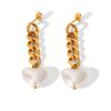European & American INS Style 18K Gold Heart-Shaped Titanium Steel & Pearl Drop Earrings - Elegant, High-End Love Heart Design.