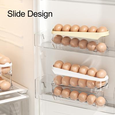 Fridge Egg Storage Rack Large Capacity Transparent Design Multi-layer Automatic Rolling Refrigerator Egg Tray Organizer