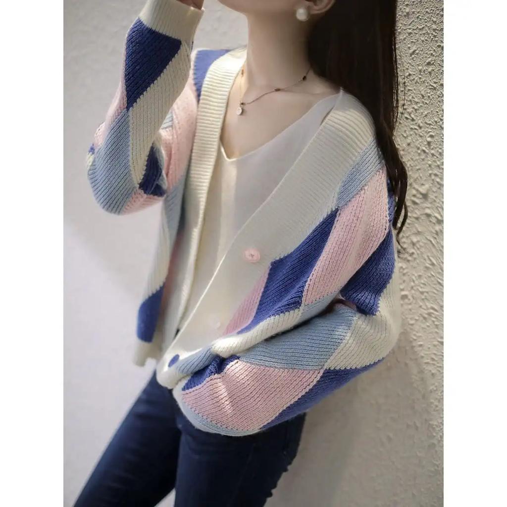 WTEMPO Large Size Solid Color Women's Casual Versatile Long Sleeve Button Sweater Cardigans V-Neck Loose Knitted Cardigans