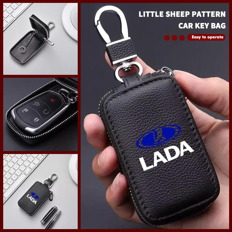 For Lada Car Logo Key Wallet Leather Keys Storage Bag Zipper Key Case Accessories Xray Granta Priora Sedan Sport Kalina Vesta SS15