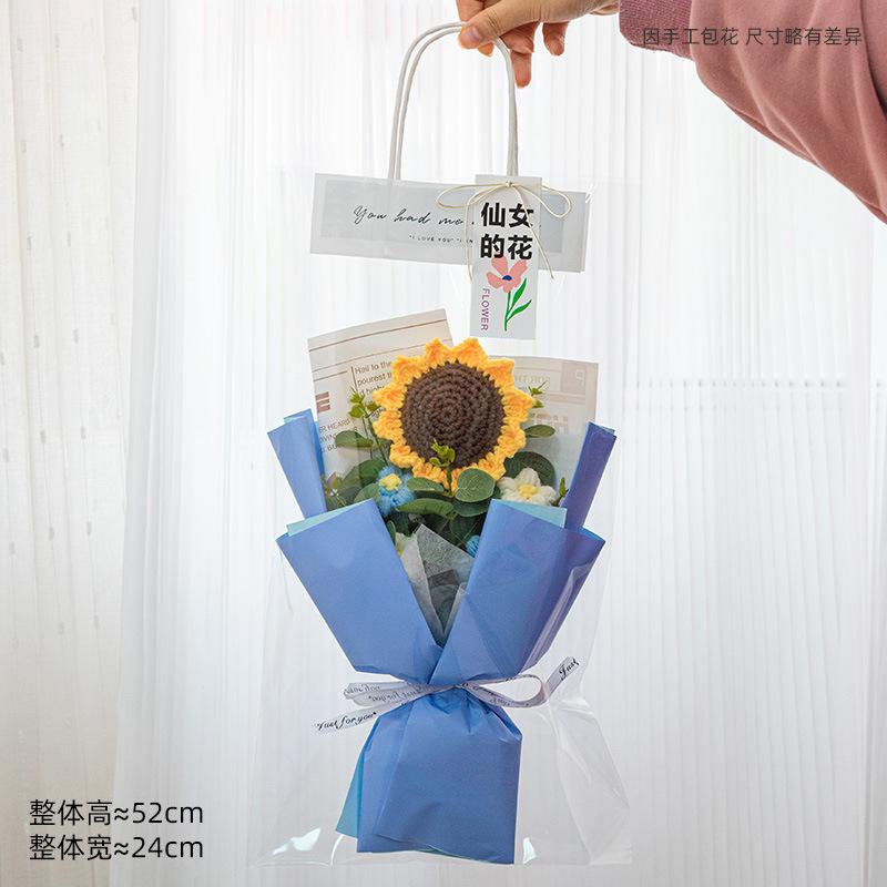 Hand-Knitted Sunflower & Rose Bouquet - with LED Lights & Gift Bag Thanksgiving Gift
