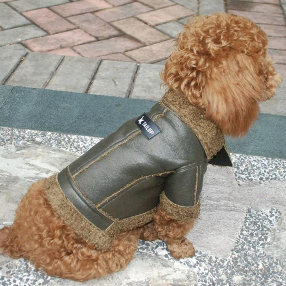 Thickened Dog Leather Jacket Coat Windproof Dog Fur Jackets Winter Pet Clothes  Photograph