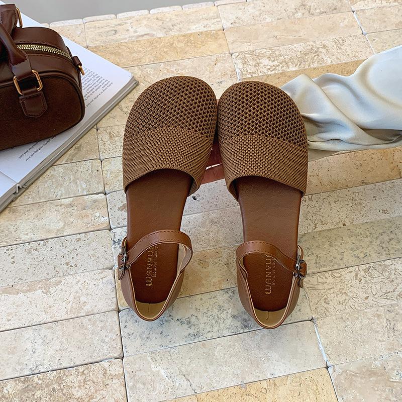 Fashion Weave Women's Shoes 2025 Fashion Buckle Strap Sandals Vintage Soft Sole Comfortable Casual Flat Sandals Lightweight Size 35-40