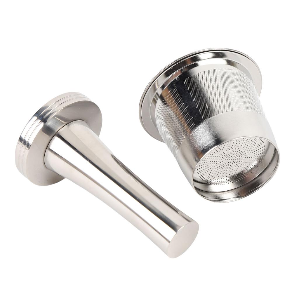 Opakovaně použitelná kávová kapsle Nerezová plnitelná kávová filtrační kapsle s pěchovadlem, kartáčkem a lžičkou