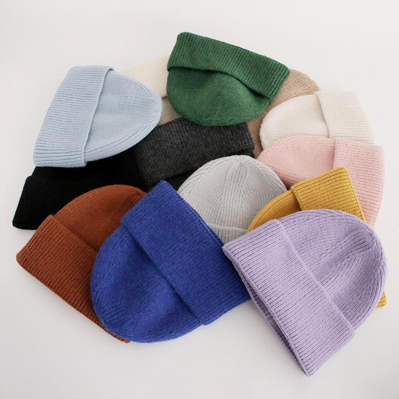 Wool Hat Women's Autumn and Winter Simple Solid Color Warm Hemming Thickened Pullover Cold Hat Men's Knitted Hat