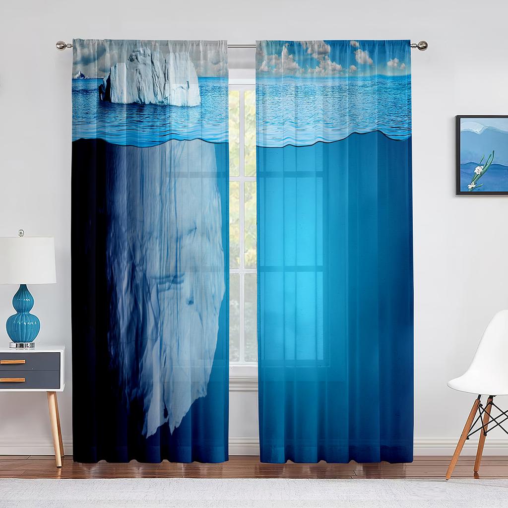 Antarktischer Eisberg Naturlandschaft Transparenter Vorhang für Wohnzimmer Schlafzimmer Voile-Vorhang Küchenfenster Tüllvorhänge Heimdekor
