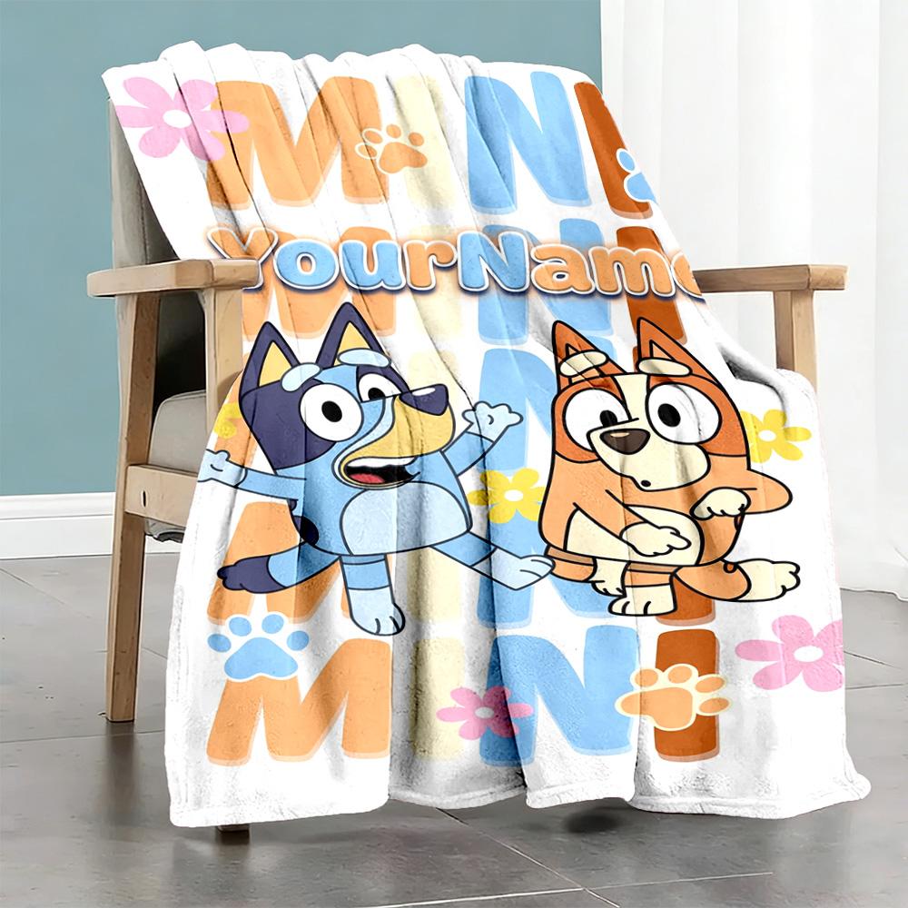 Bluey 126 Customize Your Name Blanket Gift Personalized Blanket Comfortable Throw For Living Room Home Decor Picnics Bedding Four Seasons Universal