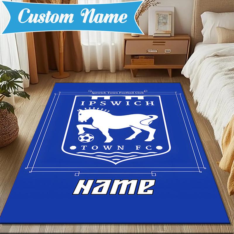Custom Name Ipswich FC Crest Rug Game Carpet, Floor Mat for Bedroom Living Room Entryway Rug, Home Decor Idea Gift for Christmas birthday