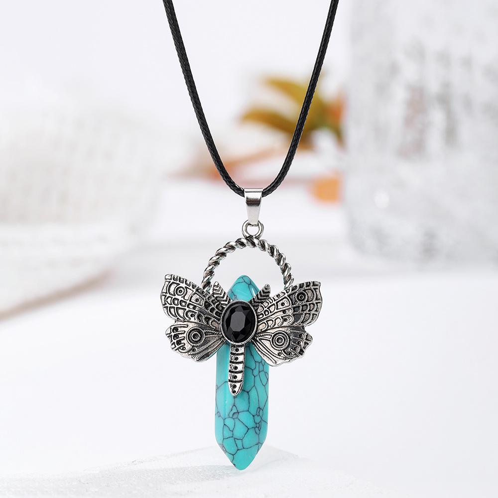 Натуральный кристалл аметист подвеска-стрекоза ожерелье - шестиугольные богемные украшения