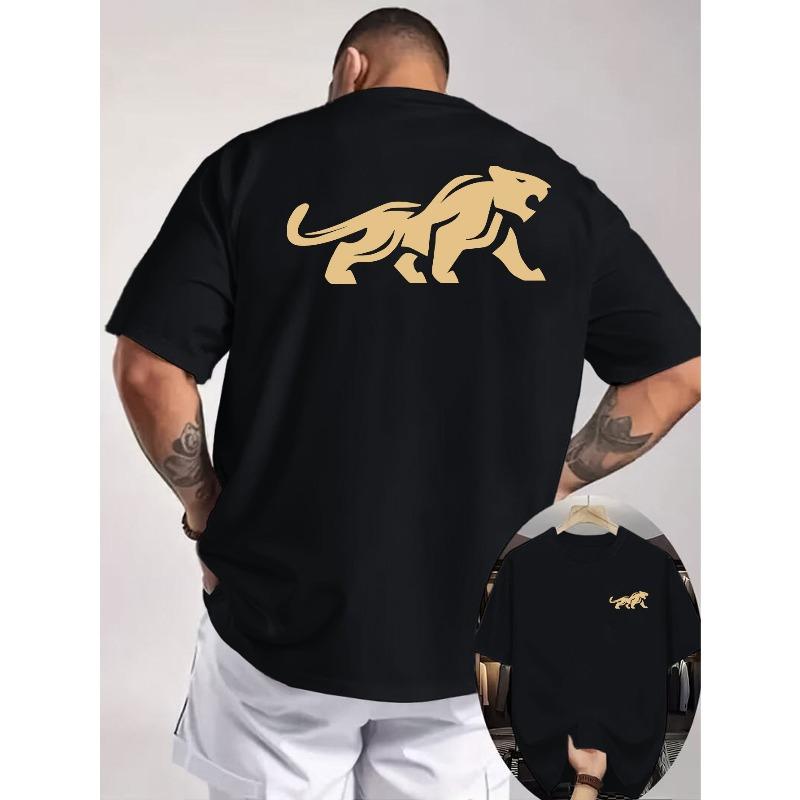 European Size Cheetah Silhouette T-shirt, Featuring a Line-art Cheetah Running Graphic Printed on the Front and Back, with a Wild and Trendy Design S чёрный