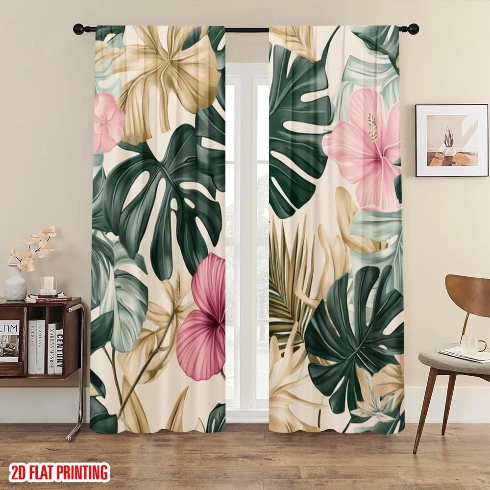 

2pcs Tropical Floral Printed Curtain Room Darkening Polyester Rod Pocket for Living Room Bedroom Home Decor 100*130 HOOK 1pcs