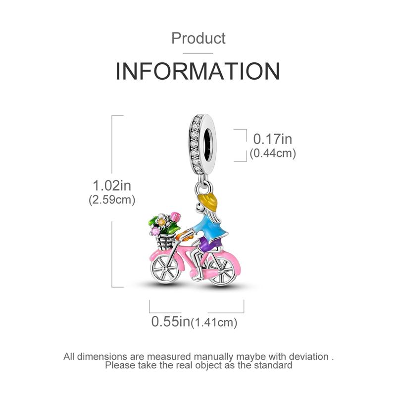 Bicycle Girl Flower Pendants Copper Original Beads Fit Original Charms Bracelet Beads Jewelry Gifts For Women