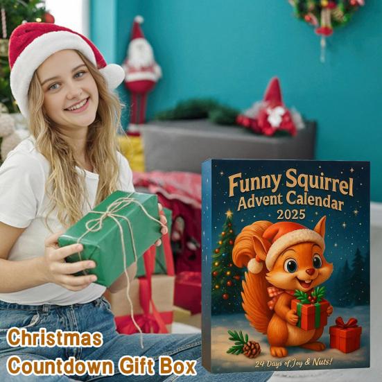 Yousheng Veverka Adventní kalendář 2025 24denní vánoční odpočítávací kalendář s 24 2D akrylovými ozdobami veverek pro sváteční výzdobu stromku