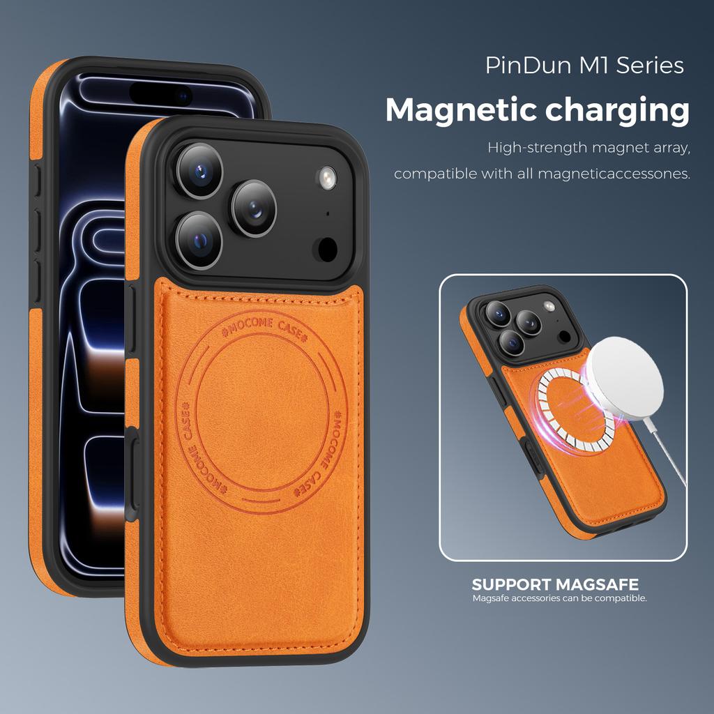 For iPhone 17 Pro Case Compatible with MagSafe Leather Back Phone Cover