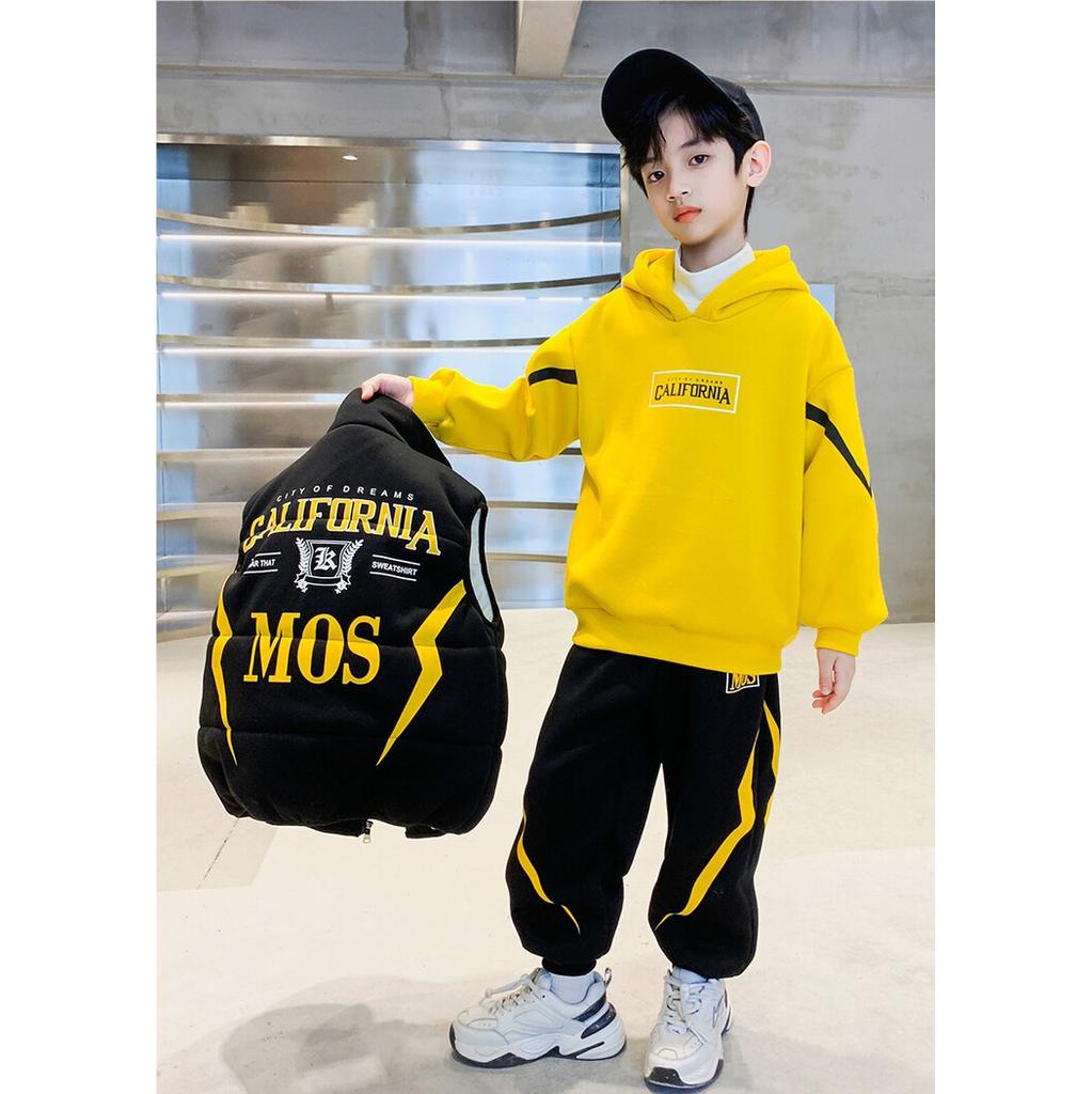 Autumn and Winter Three Piece Set Big Children's Casual Vest Three-piece Suit Boys'  Plus Velvet Thickened Suit