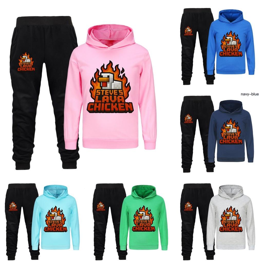 Steves Lava Chicken Kids Hoodie And Pants Set With Cotton Fabric For Playwear And Daily Use