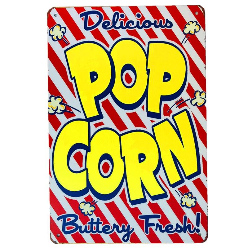 Targa In Metallo Vintage Con Popcorn 30x20 Cm - Decorazione Retrò Per Pareti Di Cucina, Bar E Garage