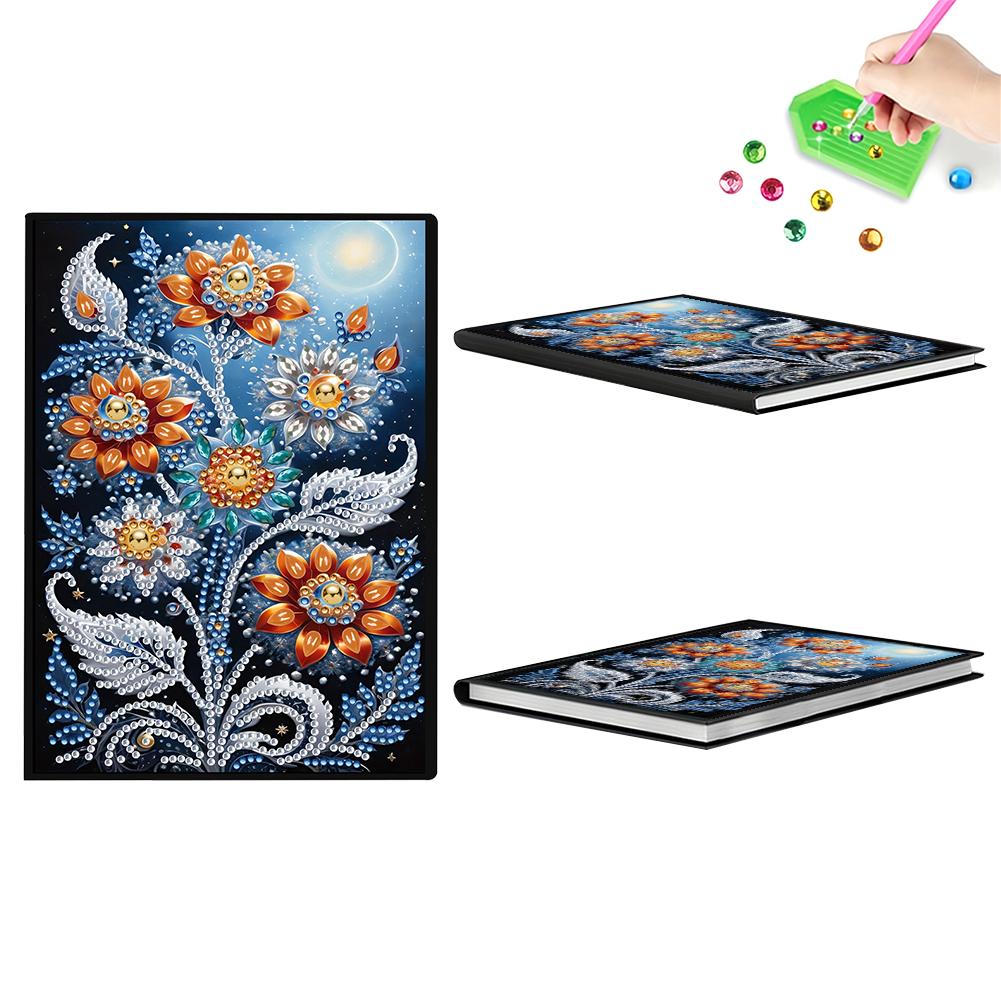Speziell geformtes Blumen-Diamantmalerei-Journal-Notizbuch ohne Linien Strass-Kunst Handwerksset für Geburtstags- oder Weihnachtsgeschenke