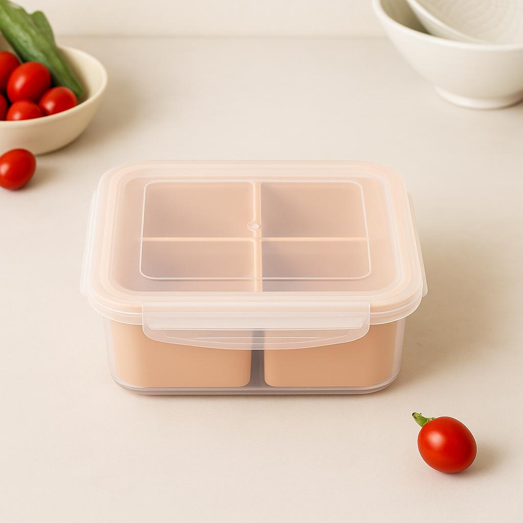Maximize Your Meal Prep: Divided 4-Compartment Square Food Container (1.1L)