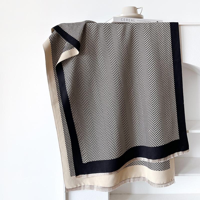Geometric Stripes Simple Style Autumn And Winter Double-Sided Imitation Cashmere Scarf Winter High-End Warm Shawl