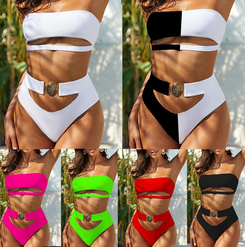 Women's Metal Buckle Bandeau Bandage Bikini - Style 2043