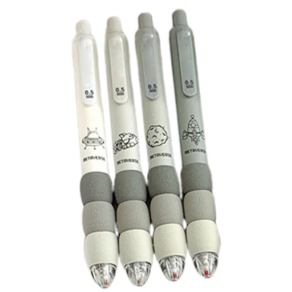 Cartoon Student Students Gel Pens Sponge Grip Retractable Gel Pen Fast Dry 0.5mm Fine Point Black Gel Pens For School 4pcs