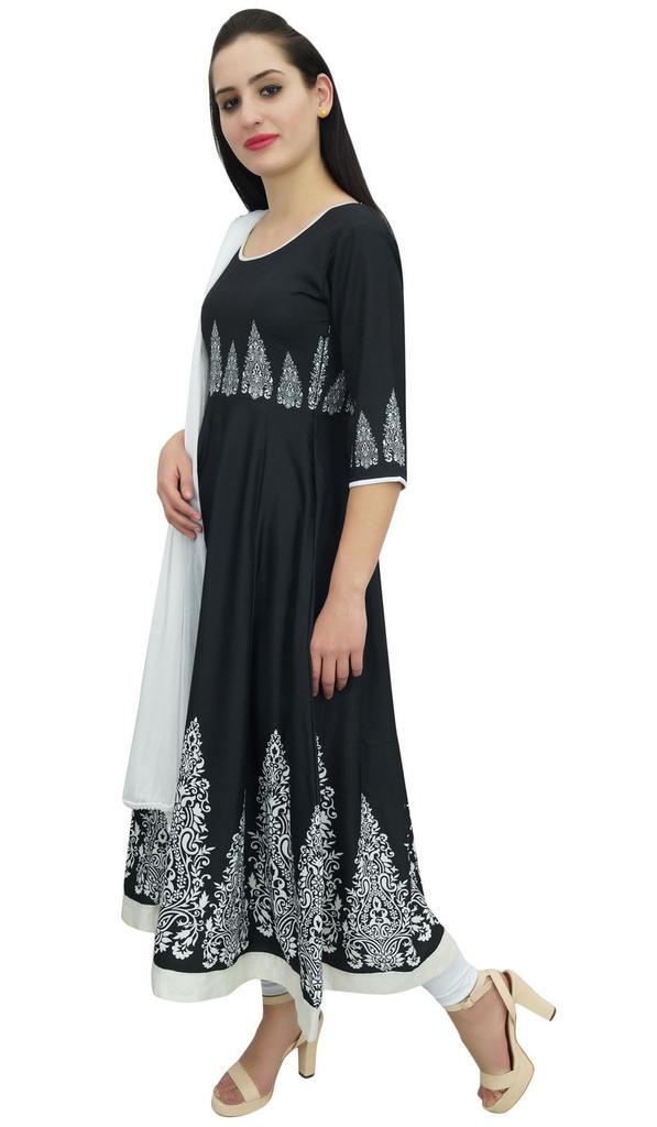 Atasi Digital Printed Black Moss Georgette Long Anarkali Suit Womens Clothing -
