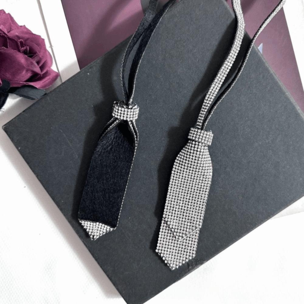 Adjustable Rhinestone Necktie Black Black Necktie Shiny Bow Ties  Jewelry