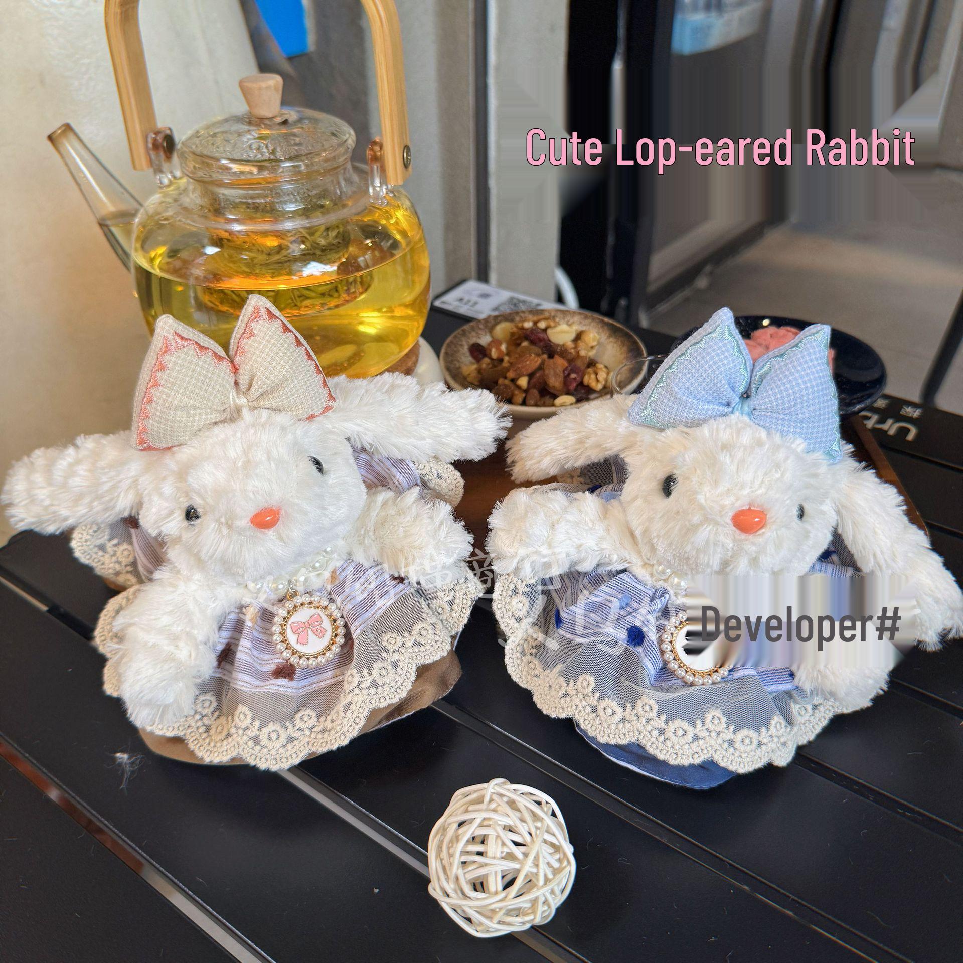 

Lop-Eared Rabbit Plush Keyring & Phone Charm with Bow Woven Strap Charm