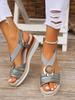 Summer New Slope Heel Sandals Foreign Trade Large Size Fish Mouth Sandals Metal Buckle Hemp Rope Bottom Spot Beach Sandals