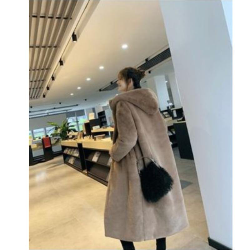 Furry jacket women's large size autumn and winter thickened imitation mink hair medium and long hooded loose plush imitation fur coat