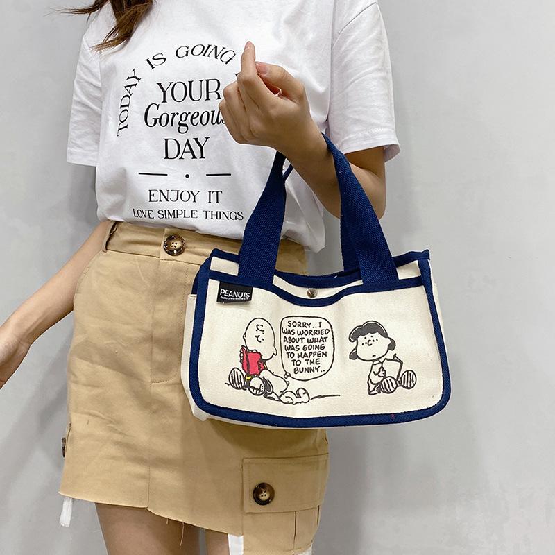 Cute canvas small square bag, popular versatile office worker bento bag niche large-capacity cute tote bag
