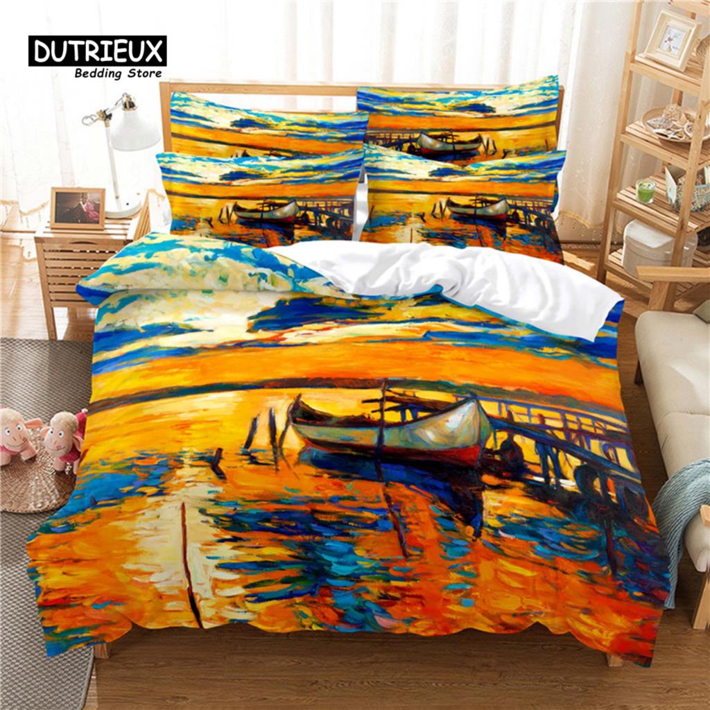 Beautiful Scenery Bedding Set, Wave 3Pcs Duvet Cover Set, Soft Comfortable Breathable Duvet Cover, For Bedroom Guest Room Decor