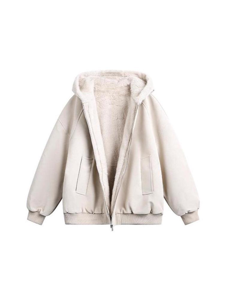 Unisex Lychee Pattern Heavy-Duty Hooded Leather Jacket with Fur Collar - Thickened Winter Coat