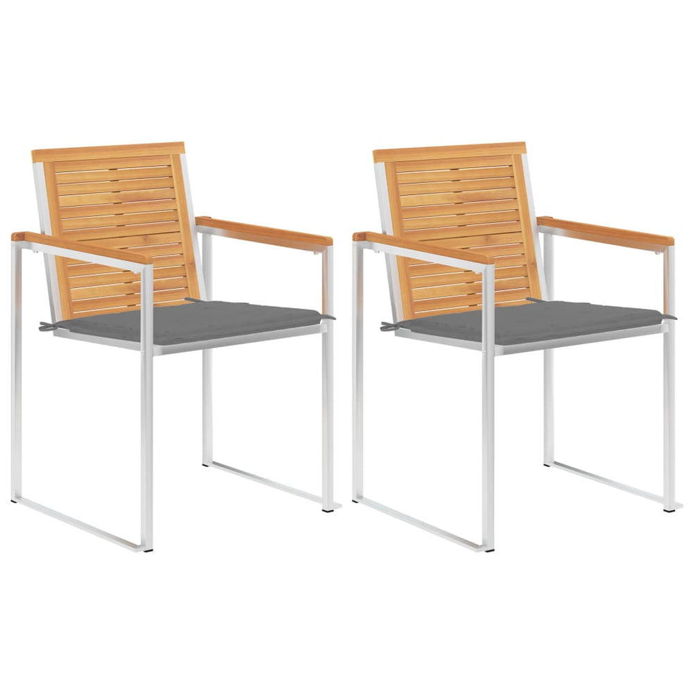 Garden Chairs with Cushions Set of 2 Solid Teak and Steel