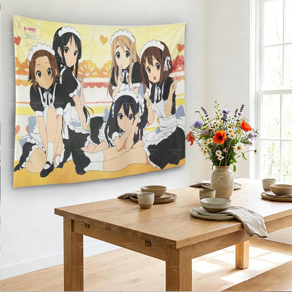 K-On!! Maid Outfit Anime Tapestry, Cute Girl Group Wall Hanging For Bedroom Dorm, Manga Fan Decor Poster