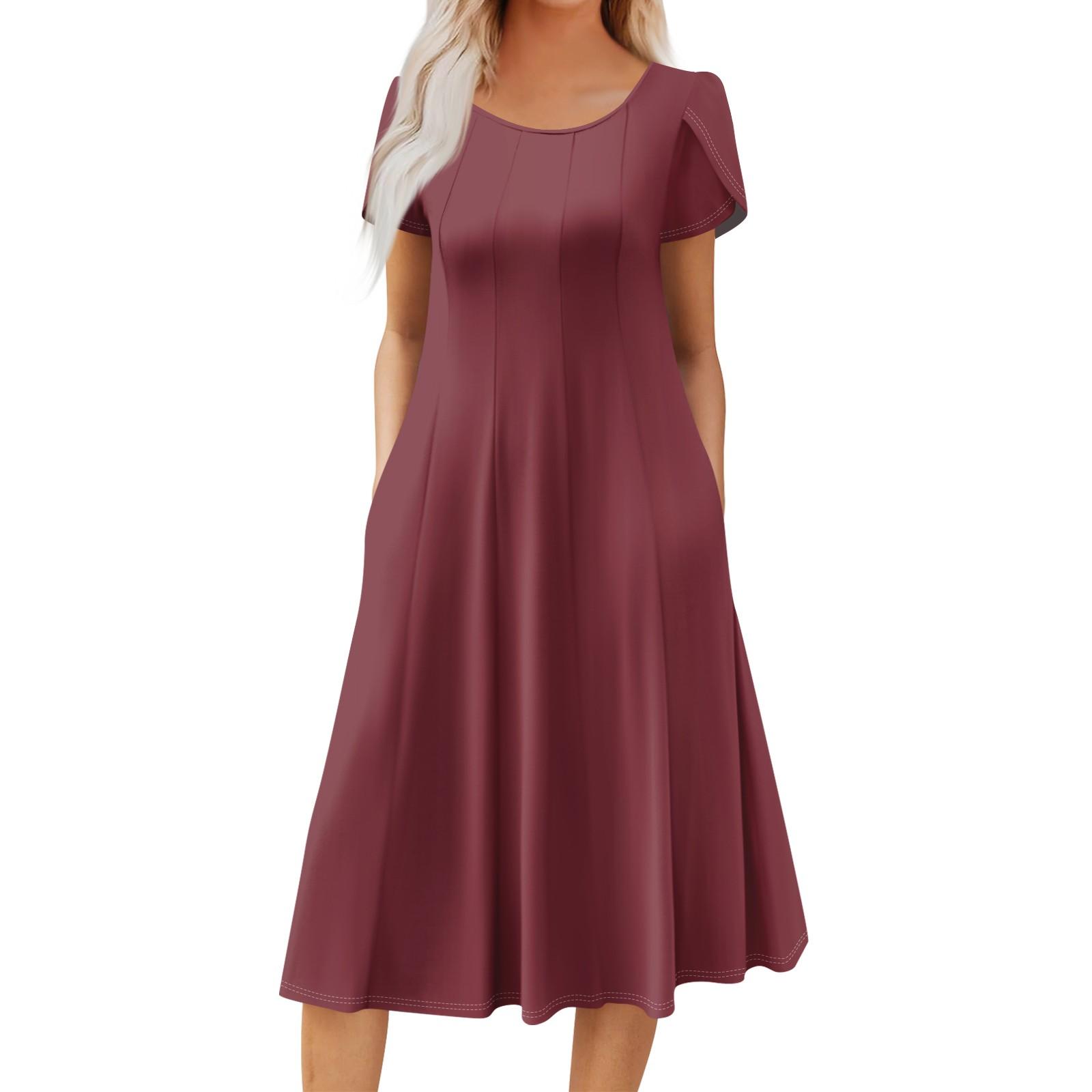 

Женское повседневное модное платье миди с круглым вырезом и коротким рукавом, модное свадебное платье для гостей L винный