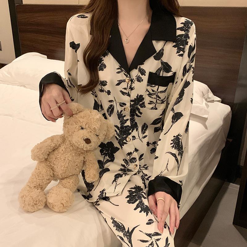 Spring and Autumn Women's Landscape Painting Long Sleeve Long Pants Pajamas Homewear Set Pajamas Homewear Set