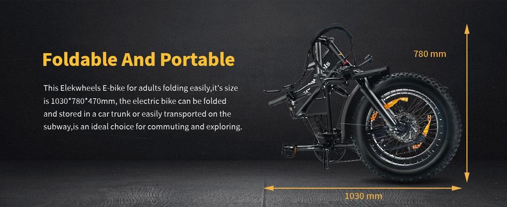 ElekWheels E5 750W Electric Bike - Foldable Fat Tire eBike with Dual Suspension, 50KM Range, LCD Display & Dual Disc Brake