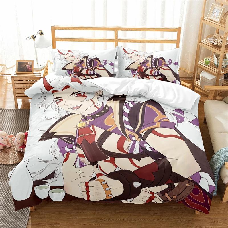 Genshin Impact Anime Arataki Ltto Bedding Sets Exquisite Bed Supplies Set Duvet Cover Bed Comforter Set Luxury Birthday Gift