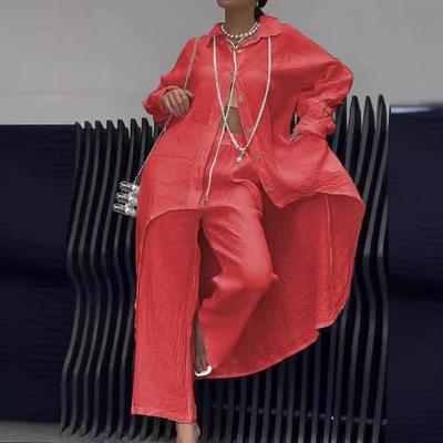 Summer 2024 Women's Irregular Hem Long Sleeve Top & Pants Set