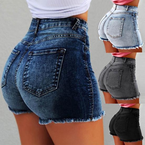 Summer High Waist Denim Shorts Women's Fringe Frayed Ripped Jeans Hot Pants