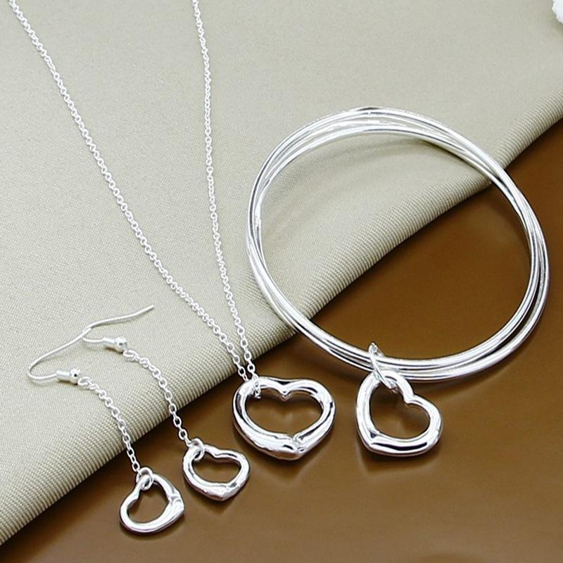 Heart Necklace Earrings Bracelet, Set T112