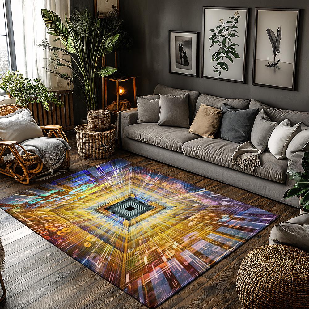 Tuniu Abstract Geometric Warp Speed Rug Mat for Living Room Bedroom Kitchen Floor Decor
