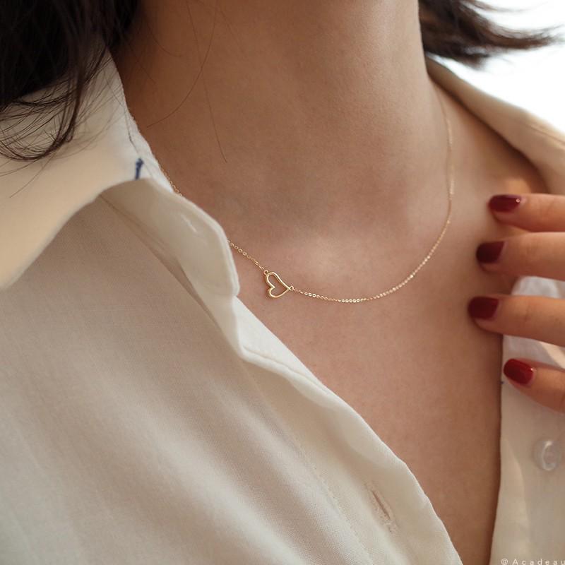 Gold-Plated S925 Sterling Silver Heart Necklace - Minimalist Clavicle Chain for Women 925 Silver золотой